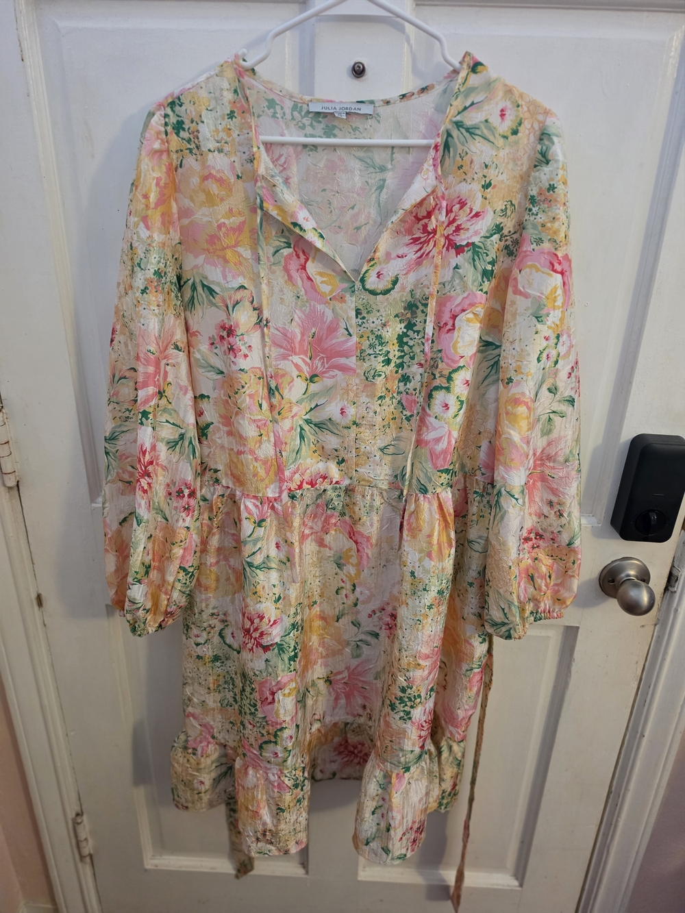 julia jordan Pastel Floral Tiered Long Sleeve Dress - Pink, Yellow & Green